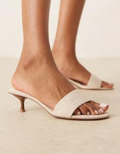Босоножки с ремешком на каблуке из хлопка Mango кремового цвета