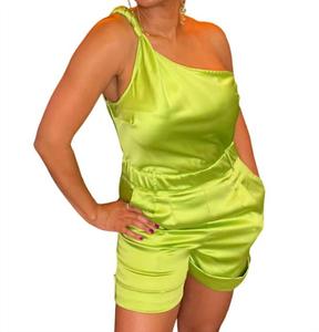 Комбинезон с одним рукавом цвета лайм-зеленый Inspired Fashion