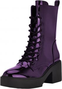 Женские ботинки FOWT с защищенным носком, платформой и шнуровкой, на среднем толстом каблуке, с боковой молнией, зимние, размер 4-16 US, Purple
