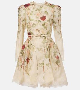 Мини-платье из льна и шелка с гипнотическим цветочным принтом Zimmermann, Cream Cascade