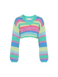 Женский свитер синего цвета с разноцветными вставками myMo