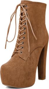 Женские ботильоны Esvowido, армейские ботинки с платформой, высокие каблуки, круглый носок, сексуальные ботильоны на шнуровке, Brown