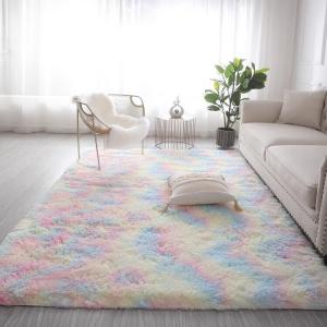 Budis Ковер 160х230 см для спальни/гостиной, Modern Light Luxury, с длинным ворсом, плюшевый, в стиле Children's Rainbow Tie-Dye