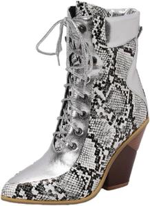 Модные женские ботильоны на толстой подошве, с заостренным носком и шнуровкой - для использования на улице и ежедневных поездок. Fusecottc, White