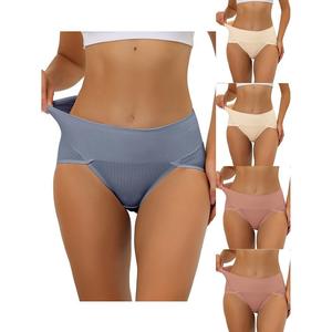 5 упаковок женского нижнего белья в рубчик с высокой талией и высокой талией, регулирующего живот, доступны в нескольких цветах больших размеров ALLEGRA K, Bg Rd Blu