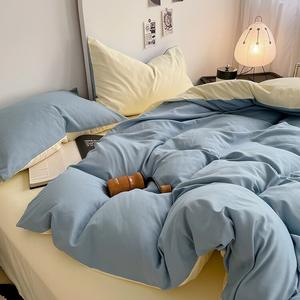 AVIVI Комплект постельного белья 4 предмета, простыня на резинке 180 см, пододеяльник 220x240 см, ультрамягкий, цвет небесно-голубой