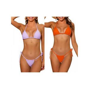 2 комплекта женского бикини с завязками на шее и боку, треугольные трусики на завязках Inspire Chic, Purple Orange