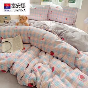 Fuanna Пододеяльник 200х230 см из утолщенного молочного вельвета, двусторонний, флисовый, зимний, узор Strawberry Star