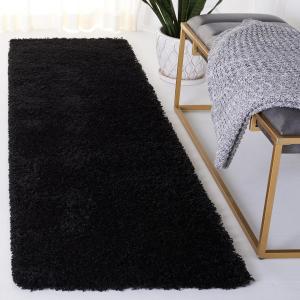Ковер-дорожка SAFAVIEH, 69 x 183 см, Laguna Shag Collection - Black, однотонный дизайн, не линяет и прост в уходе, идеально подходит для помещений с высокой проходимостью в гостиной, спальне (SGL303L)