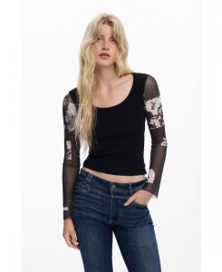 Женская футболка с шифоновыми рукавами Desigual, Black