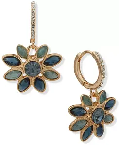 Серьги-Кольца с золотистым паве из кубического циркония и стеклянных камней Lonna & Lilly, blue