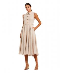 Женское миди-платье из букле без рукавов с воротником и застежкой на пуговицы Mac Duggal, Blush