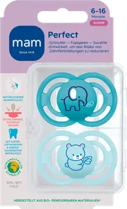 Соска Perfect силиконовая бирюзовый/синий 6-16 месяцев 2 шт. MAM