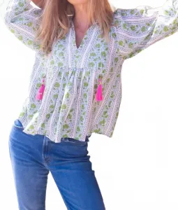 Топ Macey в зелено-бирюзовую полоску с каймой Bell