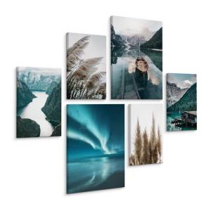 Картины на холсте Muralo Set Landschaften Pflanzen цвет beige/blau/grün