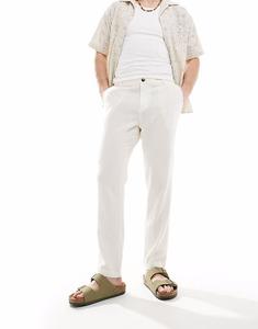 Брюки из льняного материала песочного цвета New Look