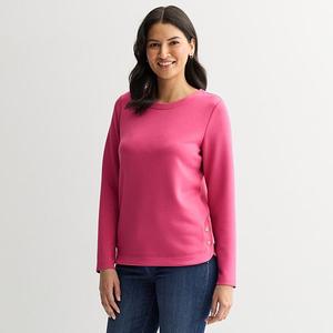 Женский свитшот с круглым вырезом и пуговицами Croft & Barrow, Inviting Pink