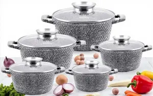 Набор посуды KlönBerg из 10 предметов | с мраморным покрытием | кастрюля | с крышкой | антипригарное покрытие | подходит для индукционных плит | идеально в качестве подарка | KB3742 Klönberg