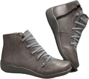 Ботильоны для женщин с поддержкой свода стопы, невысокий каблук, модные, на шнуровке с молнией, повседневные ботиночки для ходьбы, слипоны, винтажная кожа, женские кроссовки, весна, осень, зима, уличная обувь на плоской подошве Generic, 2-Grey