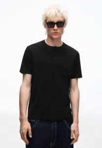 Базовая футболка с воротником-хенли Bershka, Black