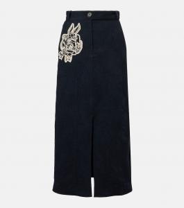 Юбка миди из хлопкового жаккарда с цветочным узором Erdem, Midnight Blue