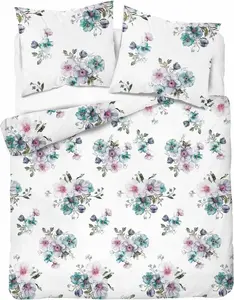 Постельное белье, фланелевое, теплое, зимнее 200х220 5629б Разноцветные цветы Detexpol