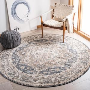 Ковер SAFAVIEH, 122 x 122 см, Pyramid Collection, круглый, цвет ivory/beige, геометрический рисунок, подходит для помещений с высокой проходимостью: гостиная, спальня, столовая (PYR268B)