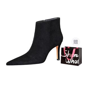 BIGTREE Черные женские ботинки на каблуке 8 см с подкладкой из искусственного меха и сумкой для покупок, цвет Black Fleece-Lined+Shopping Bag