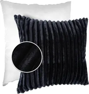 Декоративная подушка LILLI BIG CORD велюр на молнии 60x60 см Однотонная UNI Черно-синяя Подушка для дивана Простая в уходе
