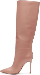 Женские сапоги FSJ западного стиля до колена с высоким каблуком, из кожи, заостренный носок, широкая голень, модель для верховой езды, размеры 4-15 US, Nude