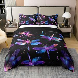 Erosebridal Хлопковый комплект постельного белья с градиентом и стрекозами в стиле бохо, Black Blue Purple