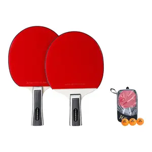 Набор для настольного тенниса 5007 с двухсторонними длинными шипами и инвертированной резиной на цельнодеревянной ракетке 361°, красный черный, long handle shakehand grip 1 pc+красный черный, short handle penhold grip 1 pc