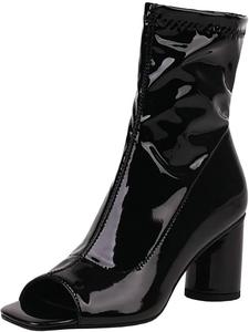 Женские эластичные ботильоны Parisuit с открытым носком и массивным высоким каблуком, Black Patent-7Cm
