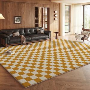 Budis Ковер 200х300 см из искусственной шерсти, клетчатый желтый для гостиной/спальни, минималистичный