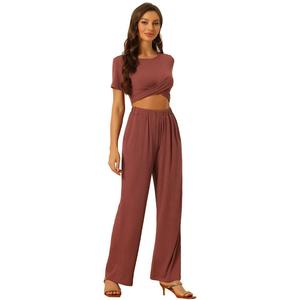 Комплекты из 2 предметов для женщин: топ с короткими рукавами и широкими брюками, комплекты для отдыха, спортивные костюмы ALLEGRA K, цвет Brick Red