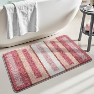 Dajiang Ковер 60х40 см из флока для ванной комнаты, впитывающий, нескользящий, простой в уходе, Simple Life - Square Frame - Pink, 1 шт