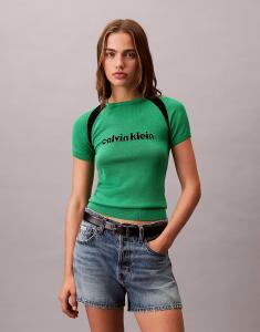 Спортивный трикотажный топ Jeans зеленого и черного цветов Calvin Klein Jeans