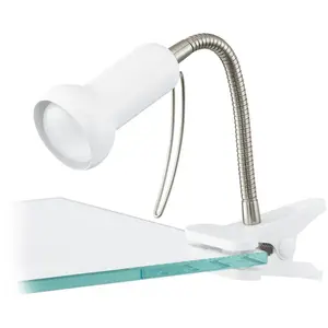 Прищепочная лампа FABIO Klemmspot, без ламп E14, с зажимом, для офиса Прищепочная лампа E14, настольная лампа для чтения, с выключателем, гибкий держатель лампы, высота: 30 см Eglo, белый