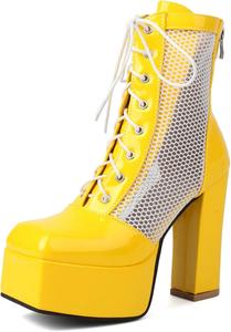 Женские модные ботильоны с квадратным носком на военной платформе со шнуровкой Renessmi, Yellow 2