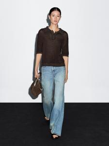 Свитер поло с контрастным воротником Massimo Dutti, шоколадный