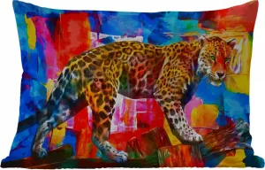 Подушка для улицы - Картина - Пантера - Масляная краска - Цвета - Животные - 50 x 30 см - Устойчива к атмосферным воздействиям - Подушка для отдыха - Подушка для дивана - Украшение для гостиной MuchoWow