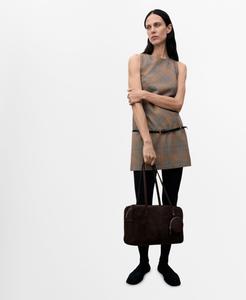 Женское клетчатое платье с поясом MANGO, Brown