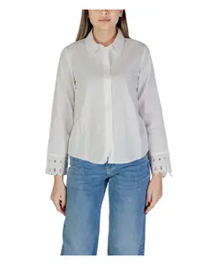 Хлопковая рубашка с длинными рукавами, воротником-стойкой и застежкой на пуговицы. Jacqueline De Yong, белый