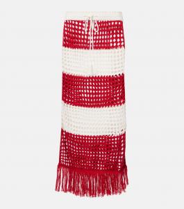 Юбка макси из хлопка в полоску, связанная крючком Farm Rio, красный