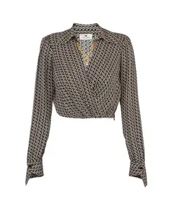 Рубашка из жоржета с геометрическим принтом Elisabetta Franchi, черный