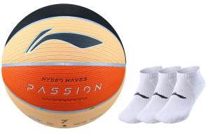 LINING Баскетбольный мяч Badfive PU черный оранжевый размер 7 тренировочный unisex