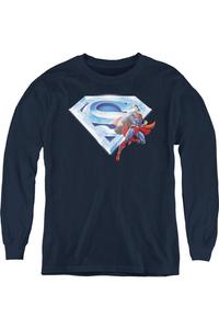 Футболка с длинным рукавом для детей с логотипом Superman и кристаллами Gildan, темно-синий