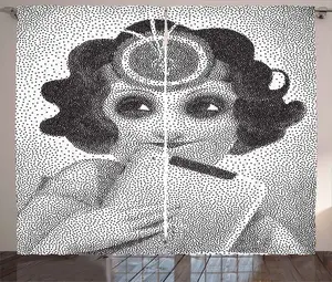 Шторы ABAKUHAUS в стиле ретро, карандашный рисунок в стиле пуантилизма, универсальные ленточные шторы для гостиной с петлями и крючками, 280 x 225 см, белый, черный и серый Abakuhaus