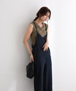 Свободная широкая майка, цельный джинсовый комбинезон Pourvous, цвет One-Wash Navy