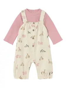 Комплект из футболки и комбинезона с принтом Mayoral, бежевый